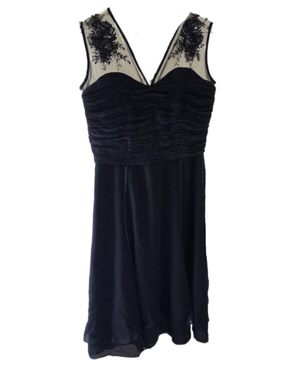 Shani Dresses & Skirts - Shani 100% Silk Black with Nude Top Beaded Evening Dress